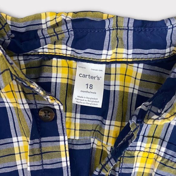 𝅺CARTER'S | 3/$15| Blue and Yellow Plaid Long Sleeve Diaper Shirt - Picture 3 of 3